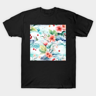 Watercolor floral river pattern T-Shirt